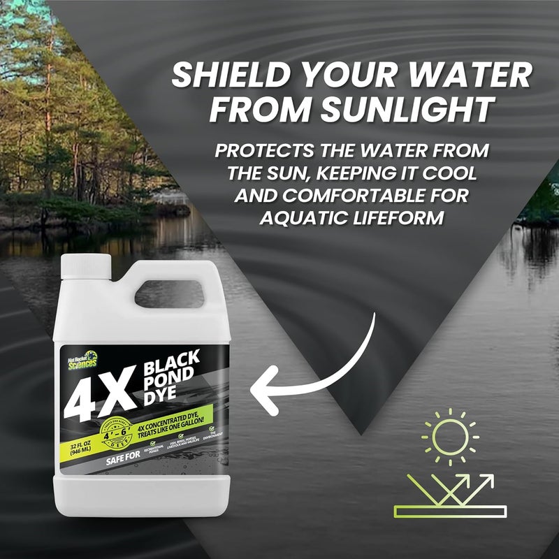 Not Rocket Sciences 32oz Reflective Black Pond Dye, 4X Concentrate Pond Dye Black, Natural Looking and Long Lasting Liquid Lake Colorant, Protects Against Sunlight - Ideal for Fish, Birds, and Wildlife - Image 4